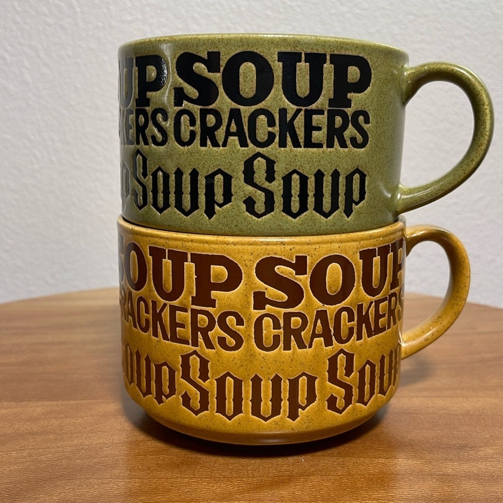 Set of 2 Vintage Nostalgic Napa Soup Mugs Bowls Green Yellow